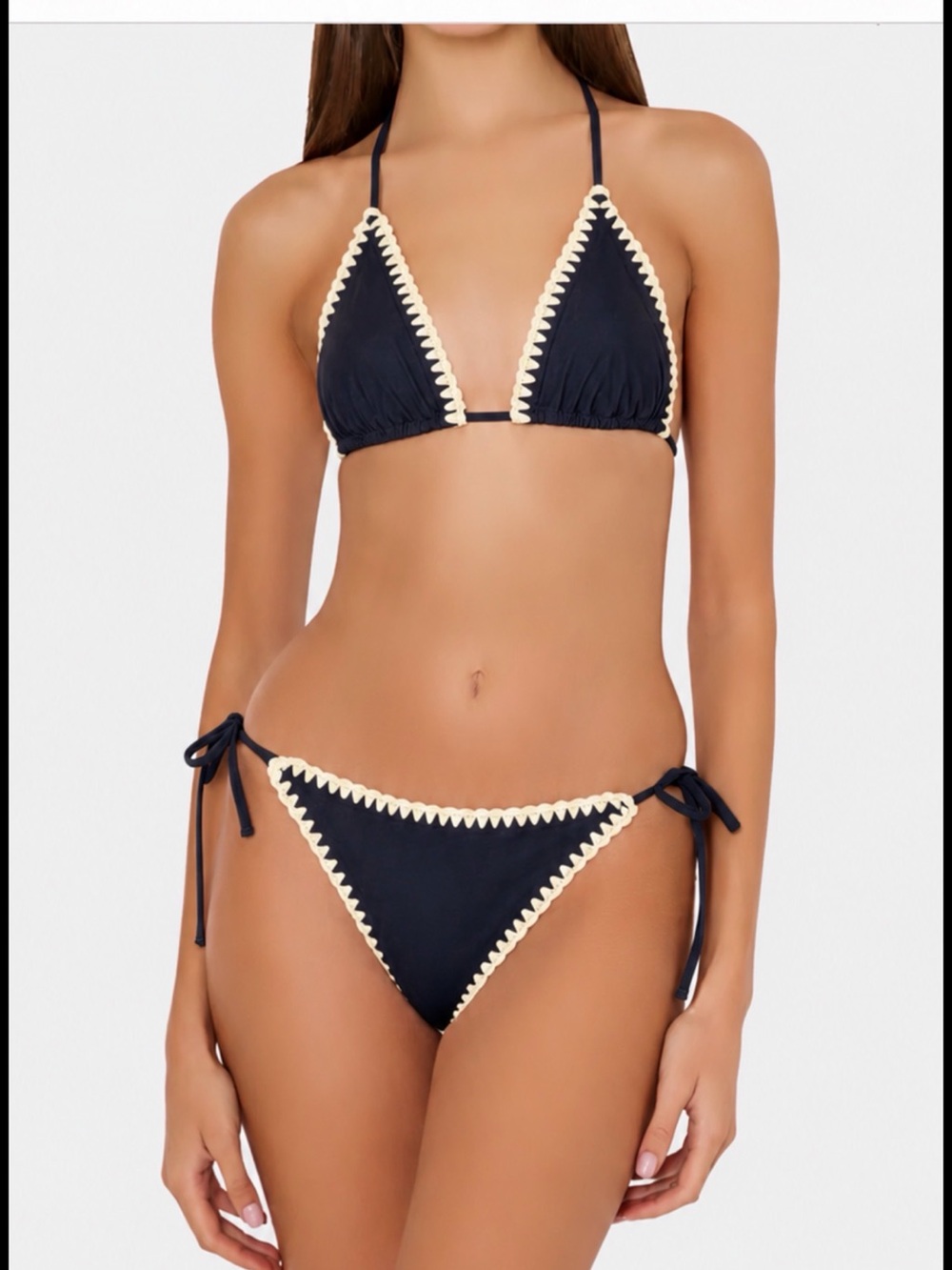 Milly Navy Blue Bikini with Cream Crochet Trim